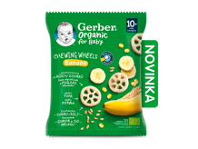 GERBER Organic chewing wheels křupavá kolečka s banánem 28g - novinka GERBER Organic chewing wheels křupavá kolečka s banánem 28g - novinka