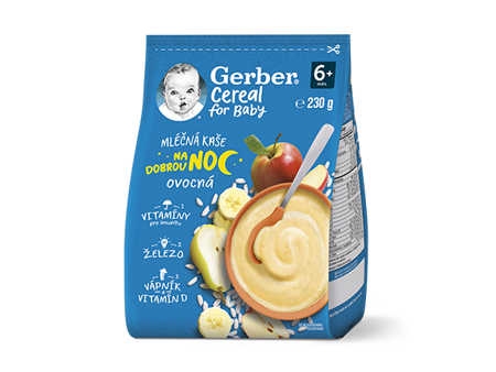 GERBER Cereal mléčná kaše ovocná na dobrou noc GERBER Cereal mléčná kaše ovocná na dobrou noc