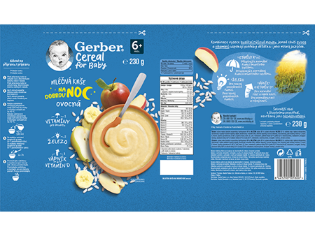 GERBER Cereal mléčná kaše ovocná na dobrou noc_obal GERBER Cereal mléčná kaše ovocná na dobrou noc_obal