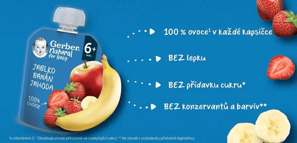 GERBER Natural kapsička jablko, banán a jahoda GERBER Natural kapsička jablko, banán a jahoda