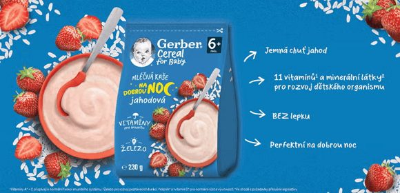 Benefity kaše GERBER Cereal jahodové na dobrou noc Benefity kaše GERBER Cereal jahodové na dobrou noc